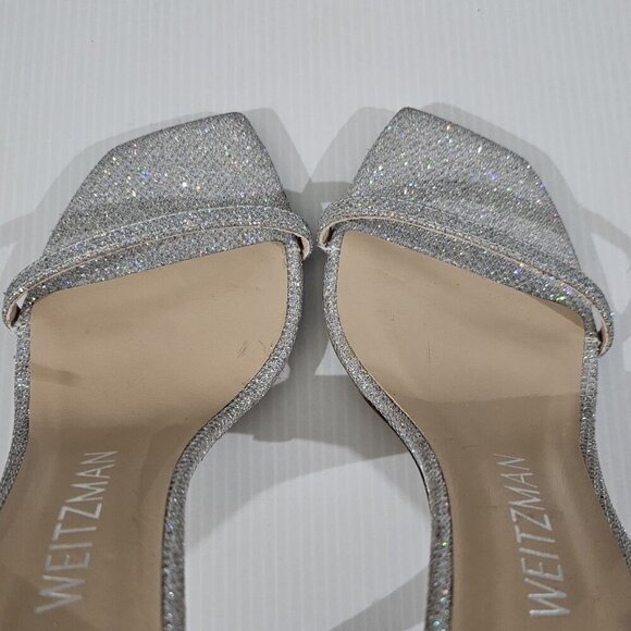 Stuart Weitzman Nudistcurve 100 Womens 8.5 Glam Glitter New Noir Strappy Sandal - Picture 11 of 14
